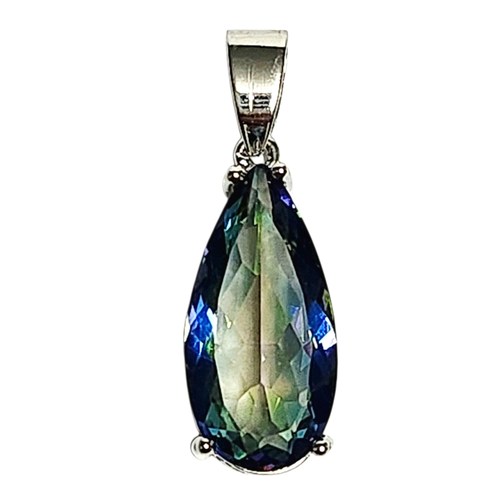 Teardrop Mystic Blue-Green Crystal Pendant Necklace